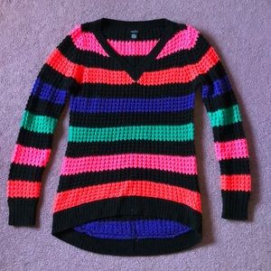 Rue21 Black Neon Pink Blue Striped Sweater Small